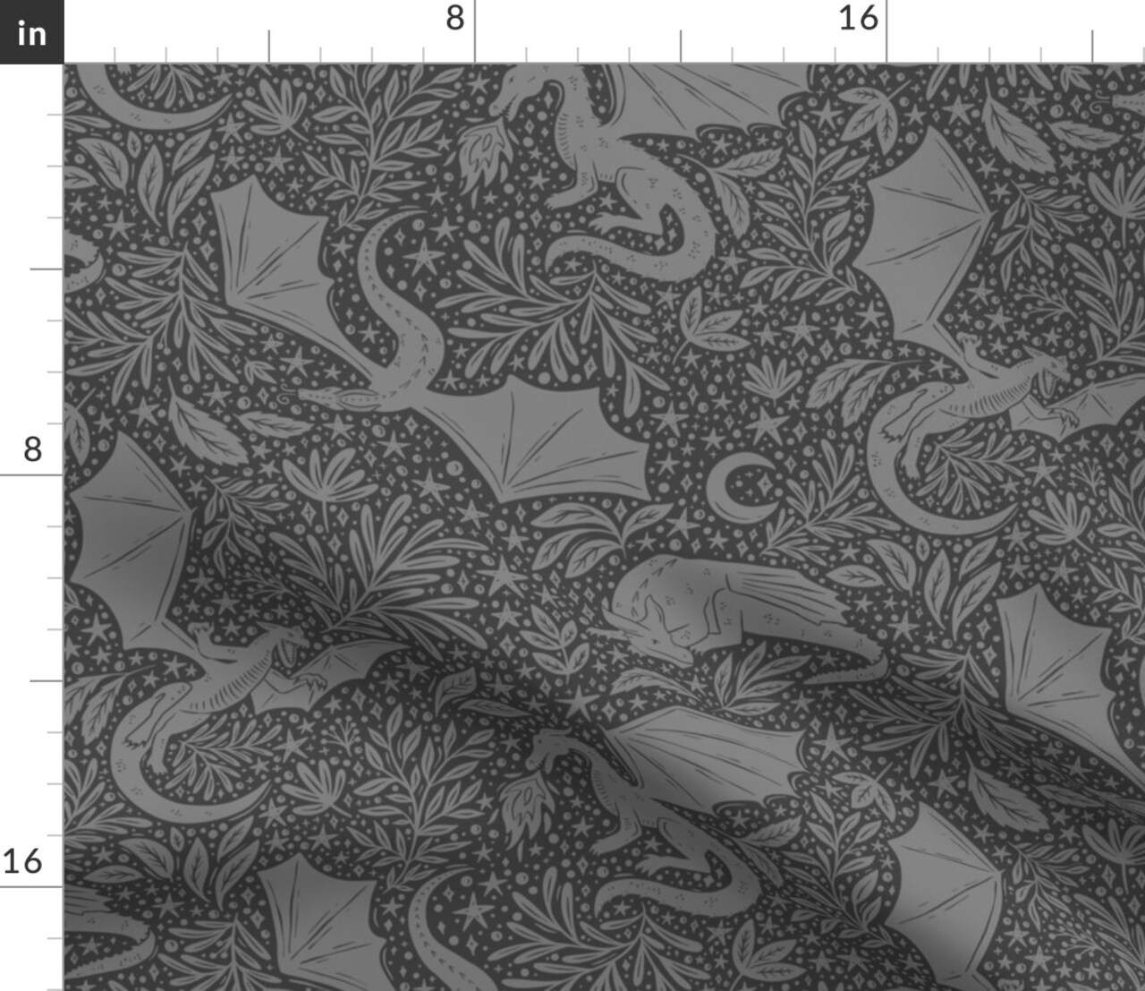 Gothic Fantasy Dragons Charcoal Gray Dark Moody Moon Celestial Dragon Custom Printed Fabric by Spoonflower Various Fabrics by the Yard or Fat Quarter